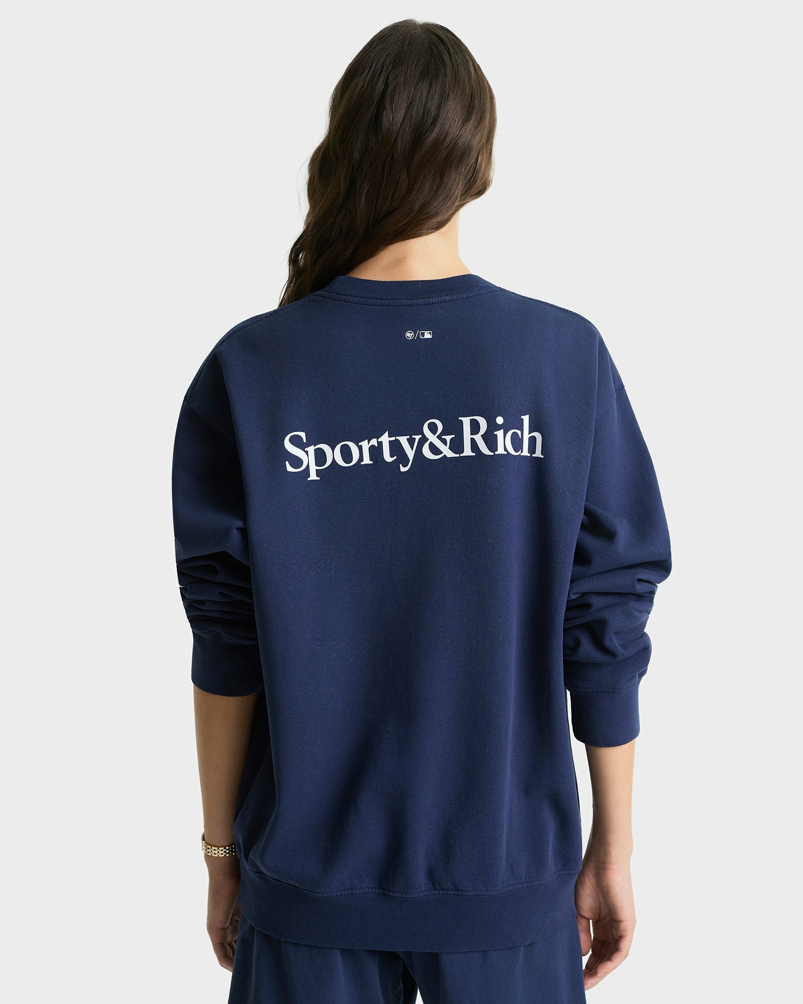 Yankees Serif Crewneck - Navy/White Sporty & Rich Sale