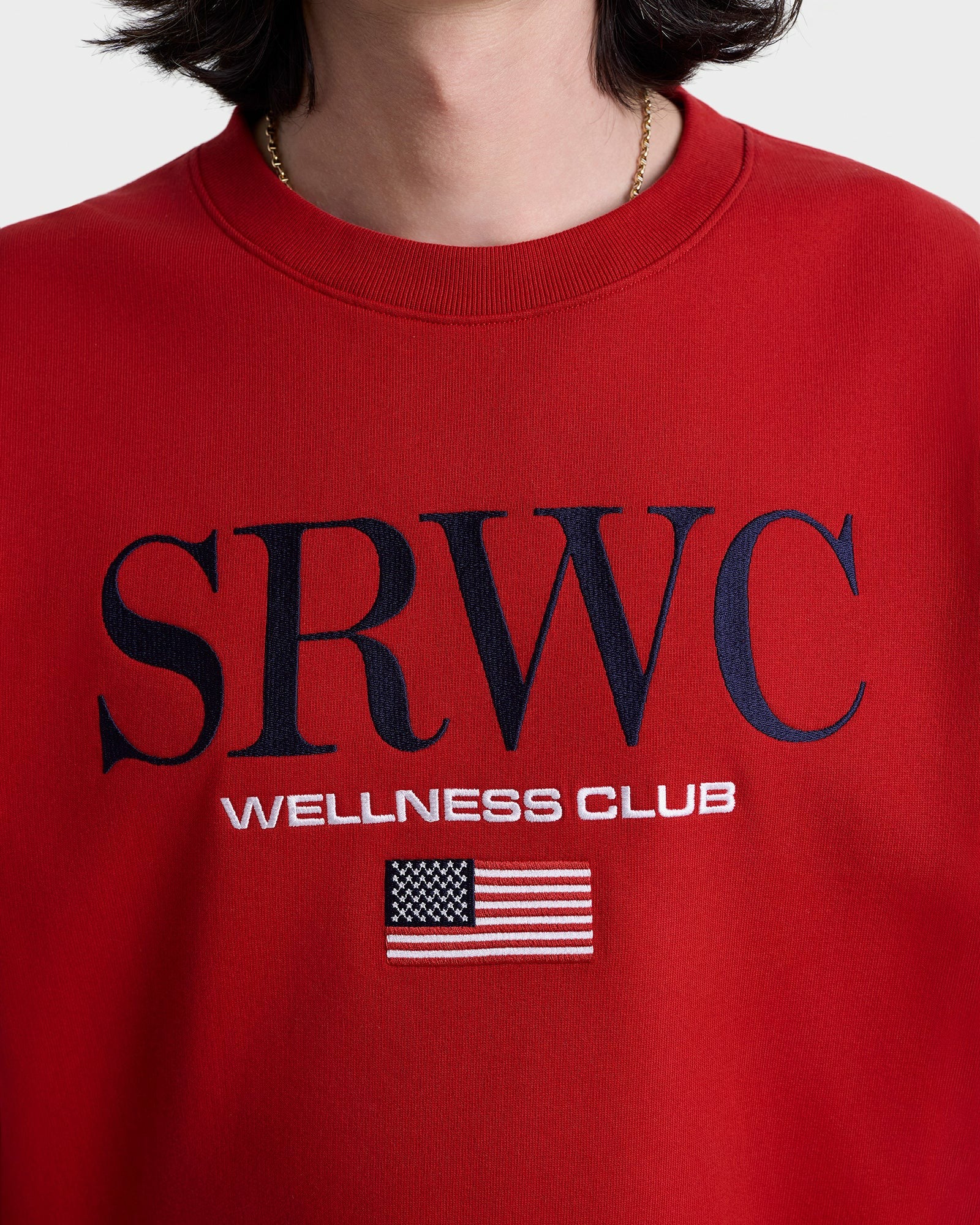 Nautical Embroidered Crewneck - Ruby/Navy Sporty & Rich Outlet