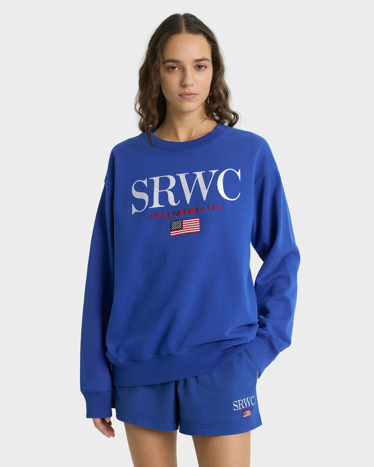 Nautical Embroidered Crewneck - Team Blue/White Sporty & Rich Sale