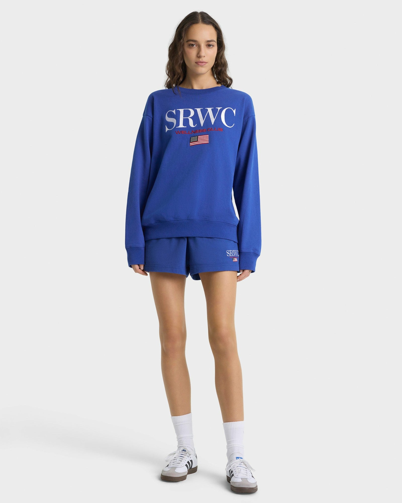 Nautical Embroidered Crewneck - Team Blue/White Sporty & Rich Sale
