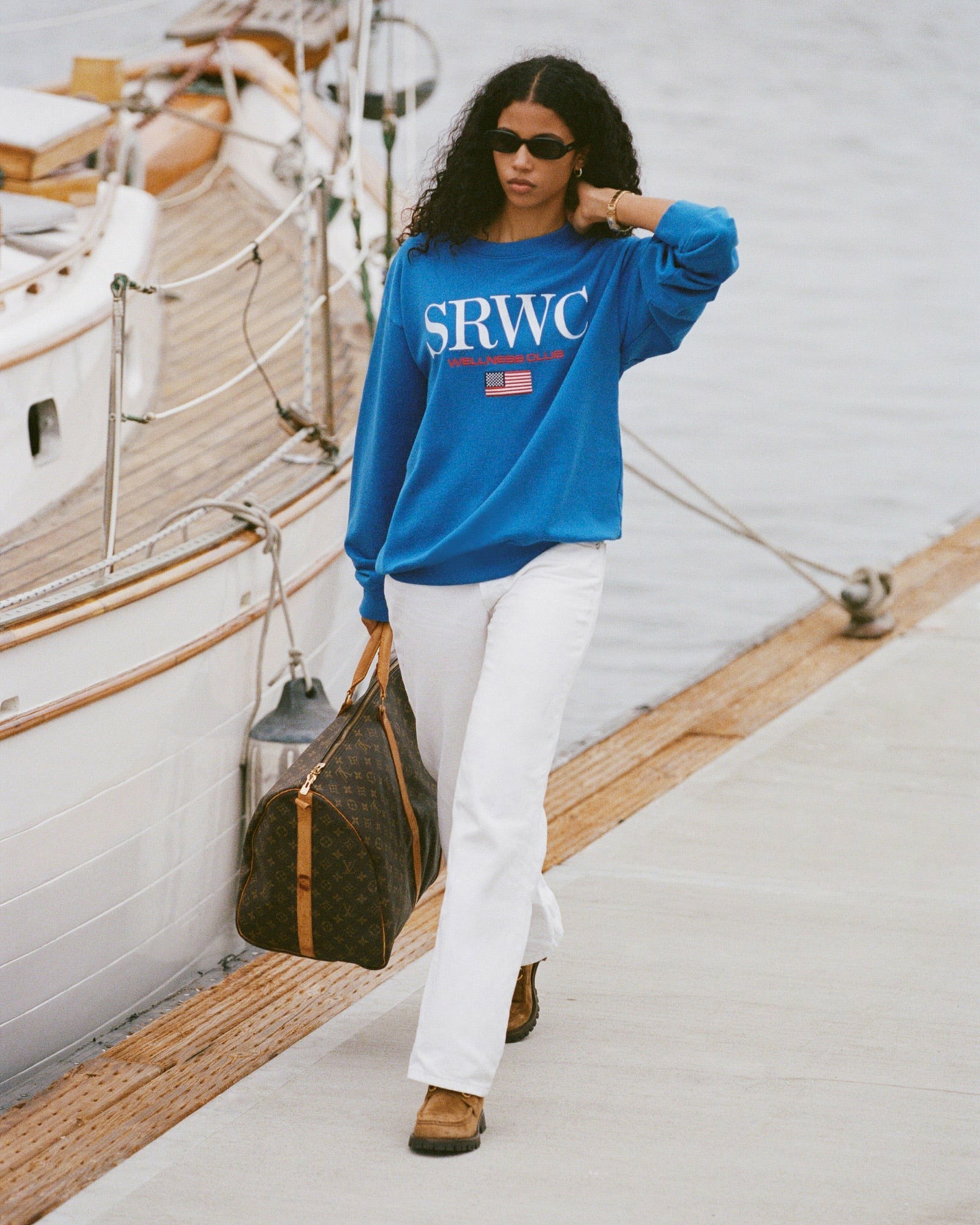 Nautical Embroidered Crewneck - Team Blue/White Sporty & Rich Sale