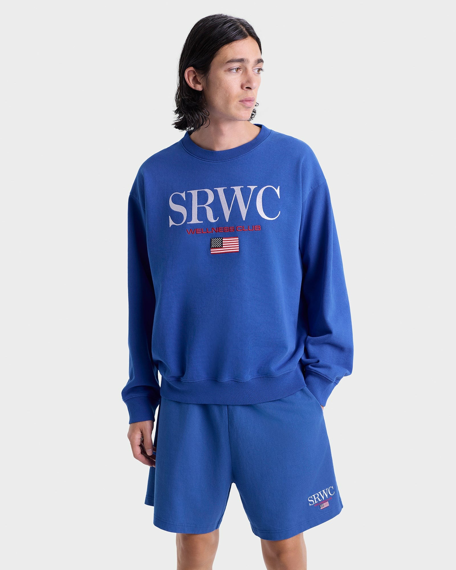 Nautical Embroidered Crewneck - Team Blue/White Sporty & Rich Sale