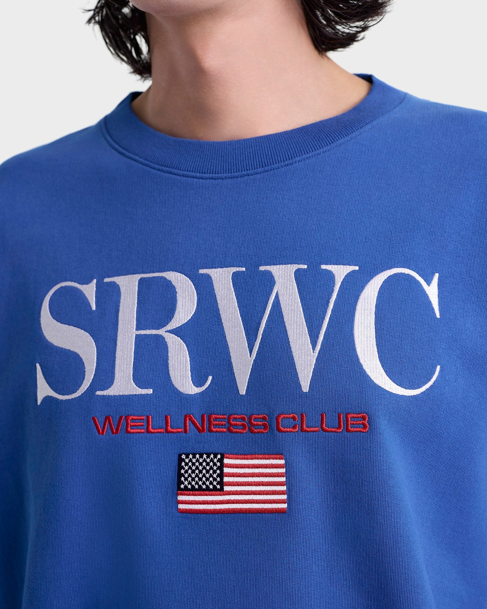 Nautical Embroidered Crewneck - Team Blue/White Sporty & Rich Sale