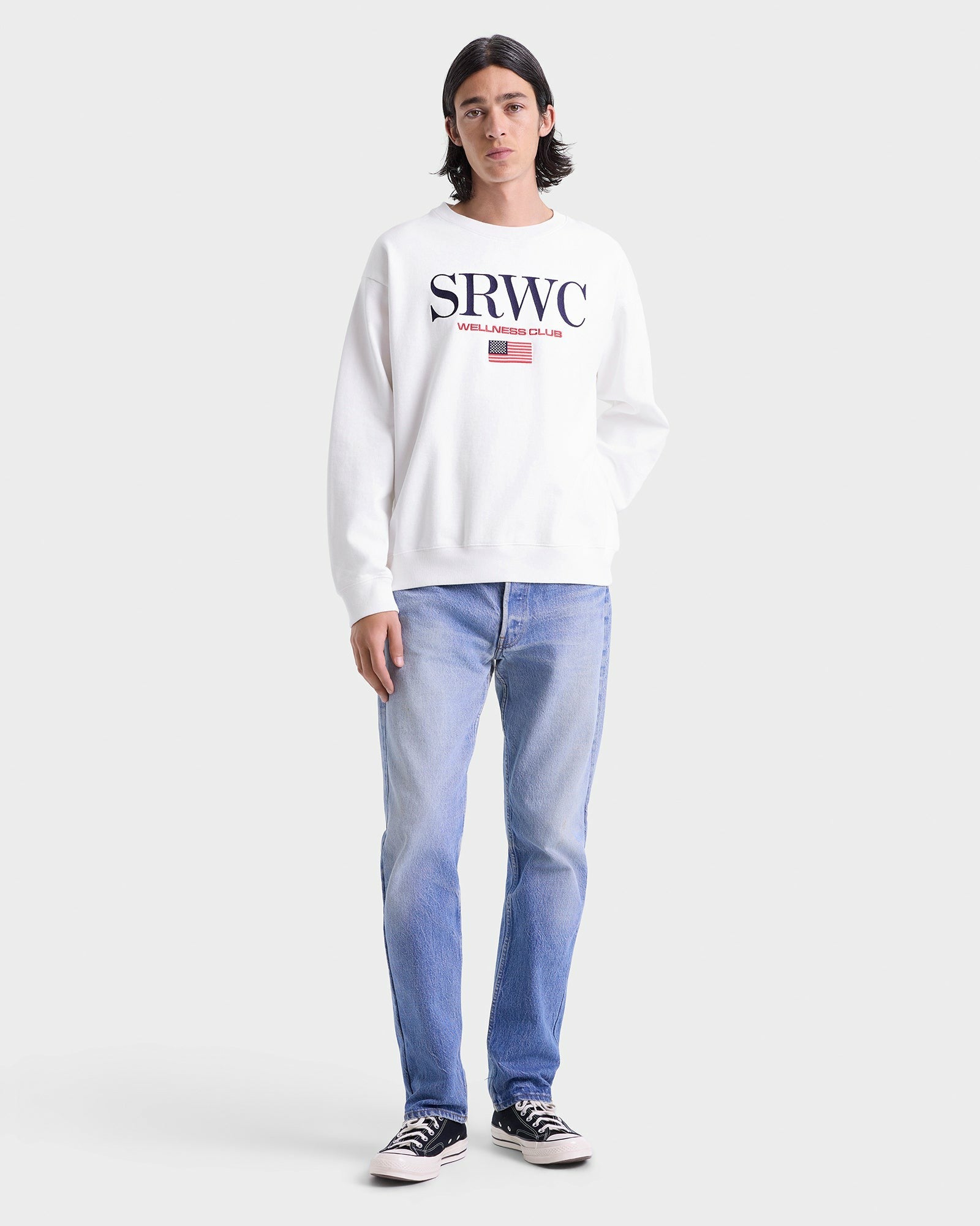 Nautical Embroidered Crewneck - White/Navy/Ruby Sporty & Rich Discount
