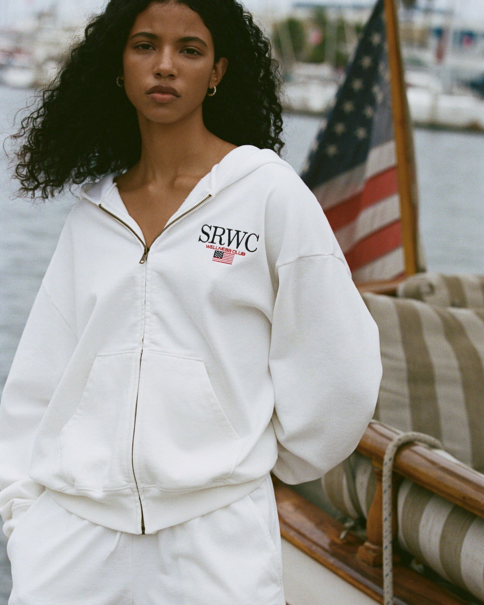 Nautical Embroidered Zip Hoodie - White Sporty & Rich For Sale