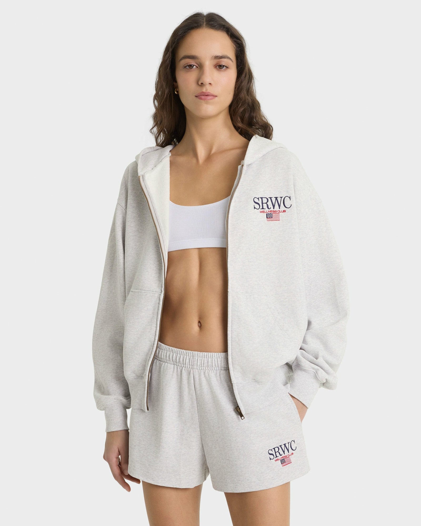 Nautical Embroidered Zip Hoodie - Heather Gray/Navy Sporty & Rich Outlet