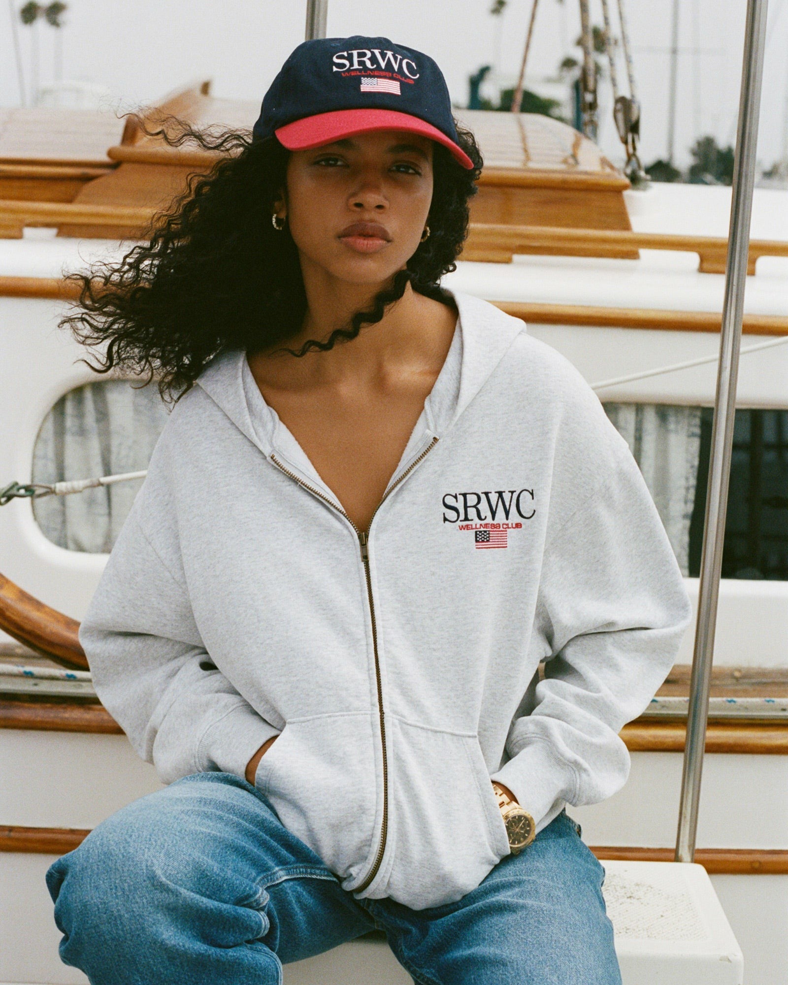 Nautical Embroidered Zip Hoodie - Heather Gray/Navy Sporty & Rich Outlet