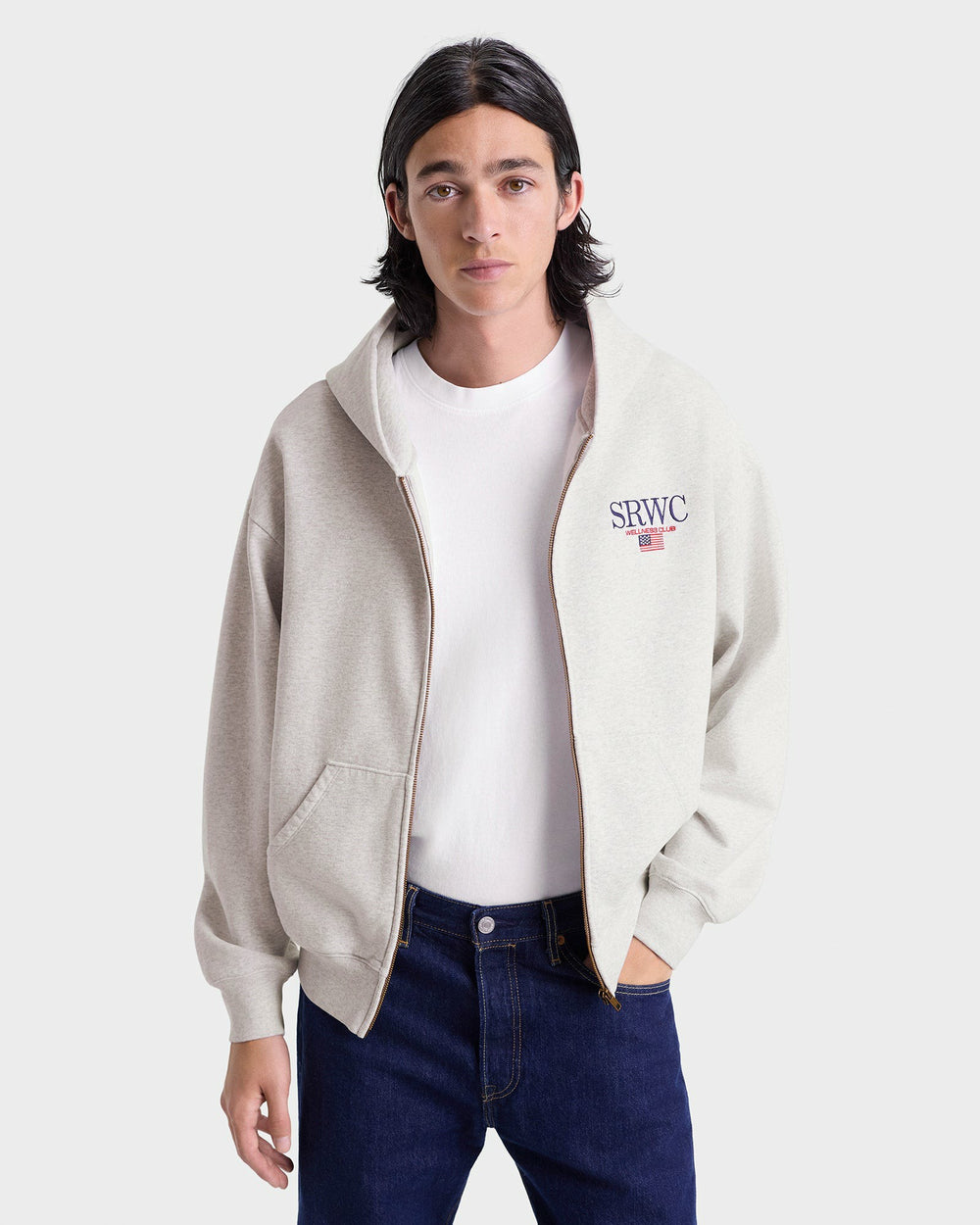 Nautical Embroidered Zip Hoodie - Heather Gray/Navy Sporty & Rich Outlet
