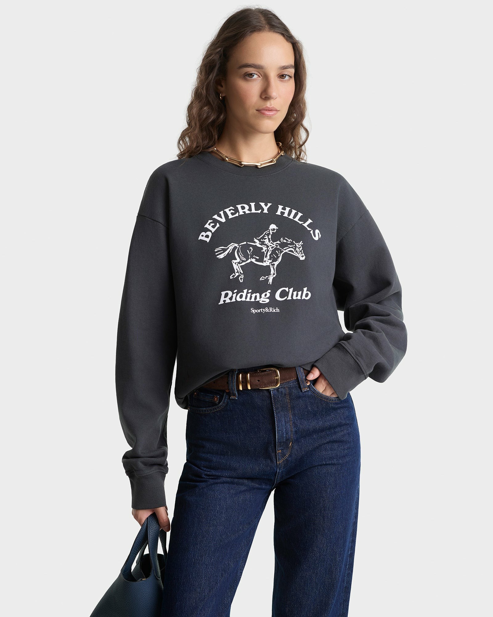 BH Riding Club Crewneck - Faded Black/White Sporty & Rich Sale