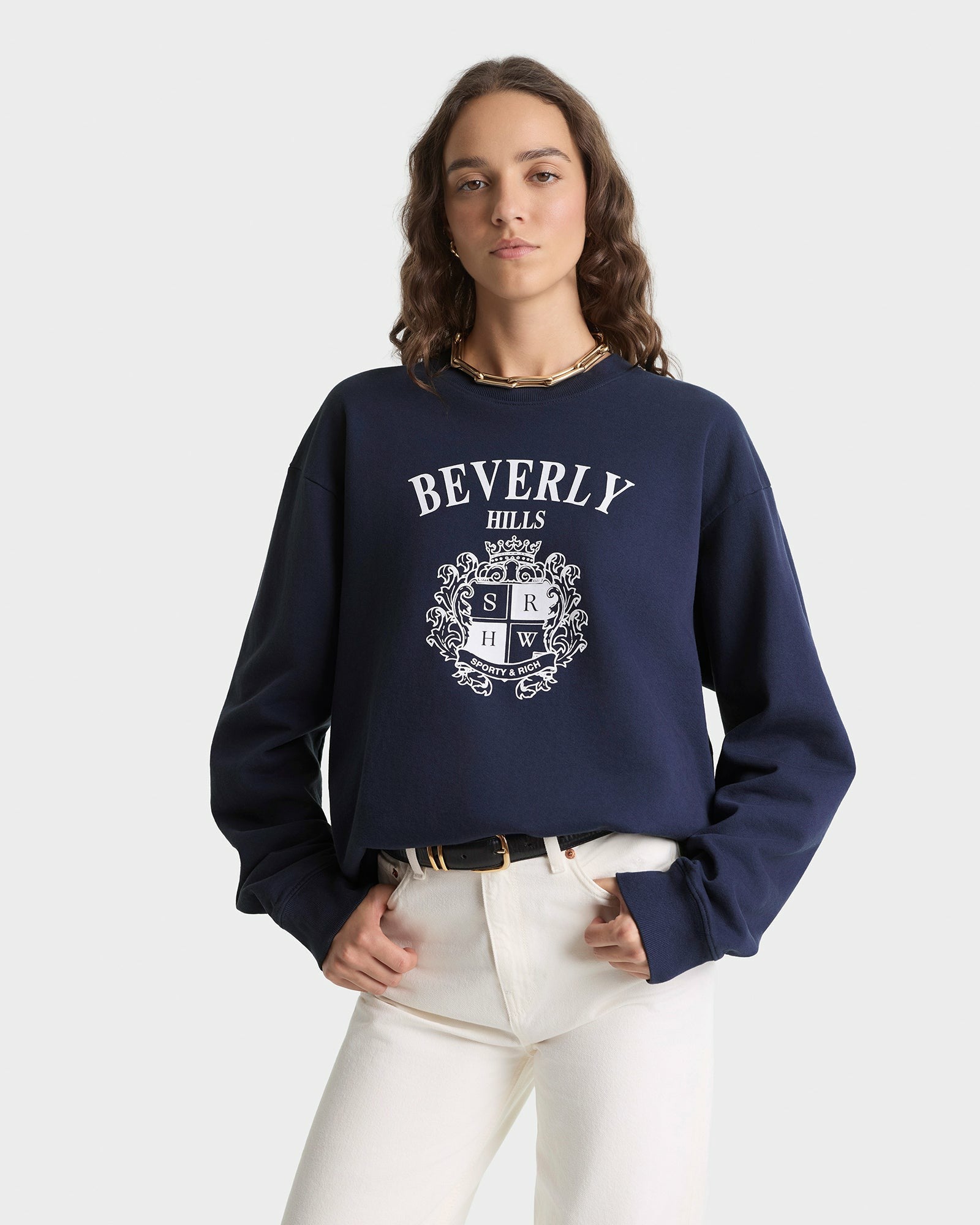 BH Crest Crewneck - Navy/White Sporty & Rich Discount