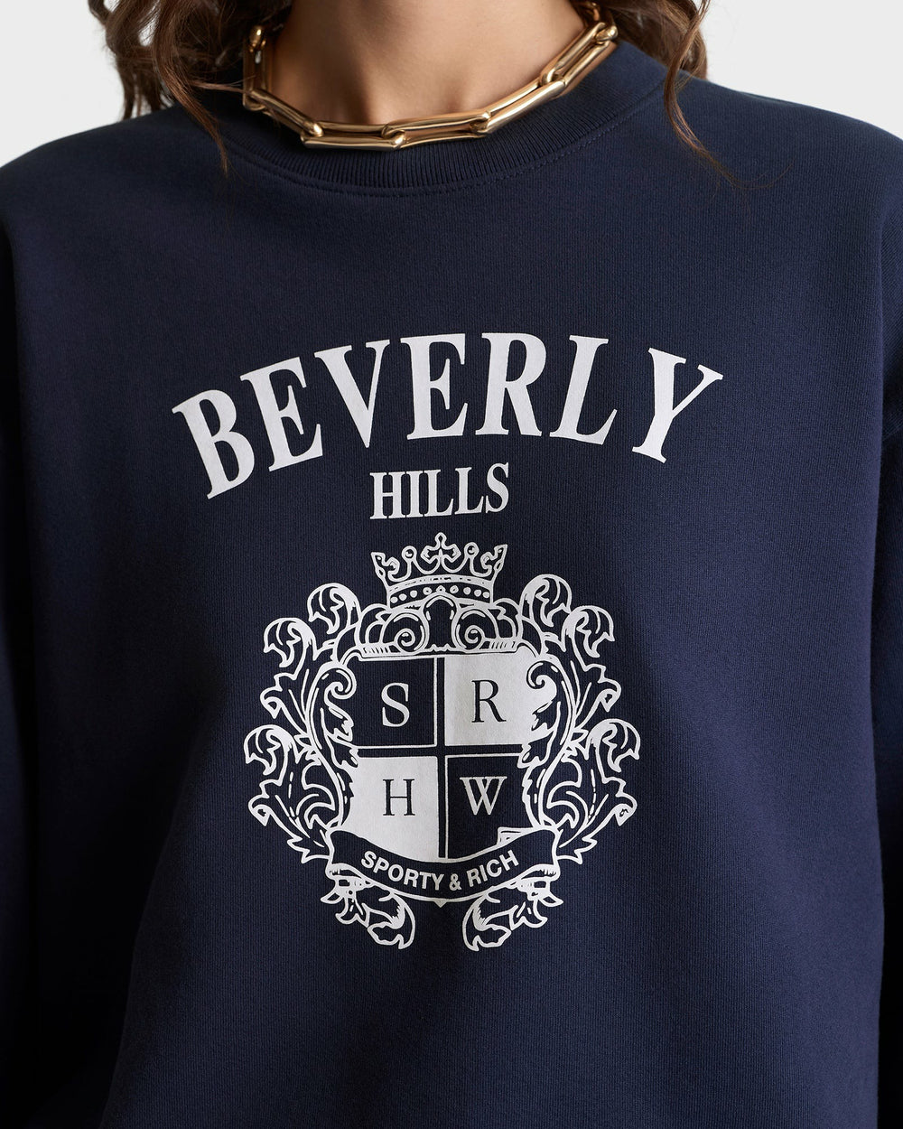 BH Crest Crewneck - Navy/White Sporty & Rich Discount