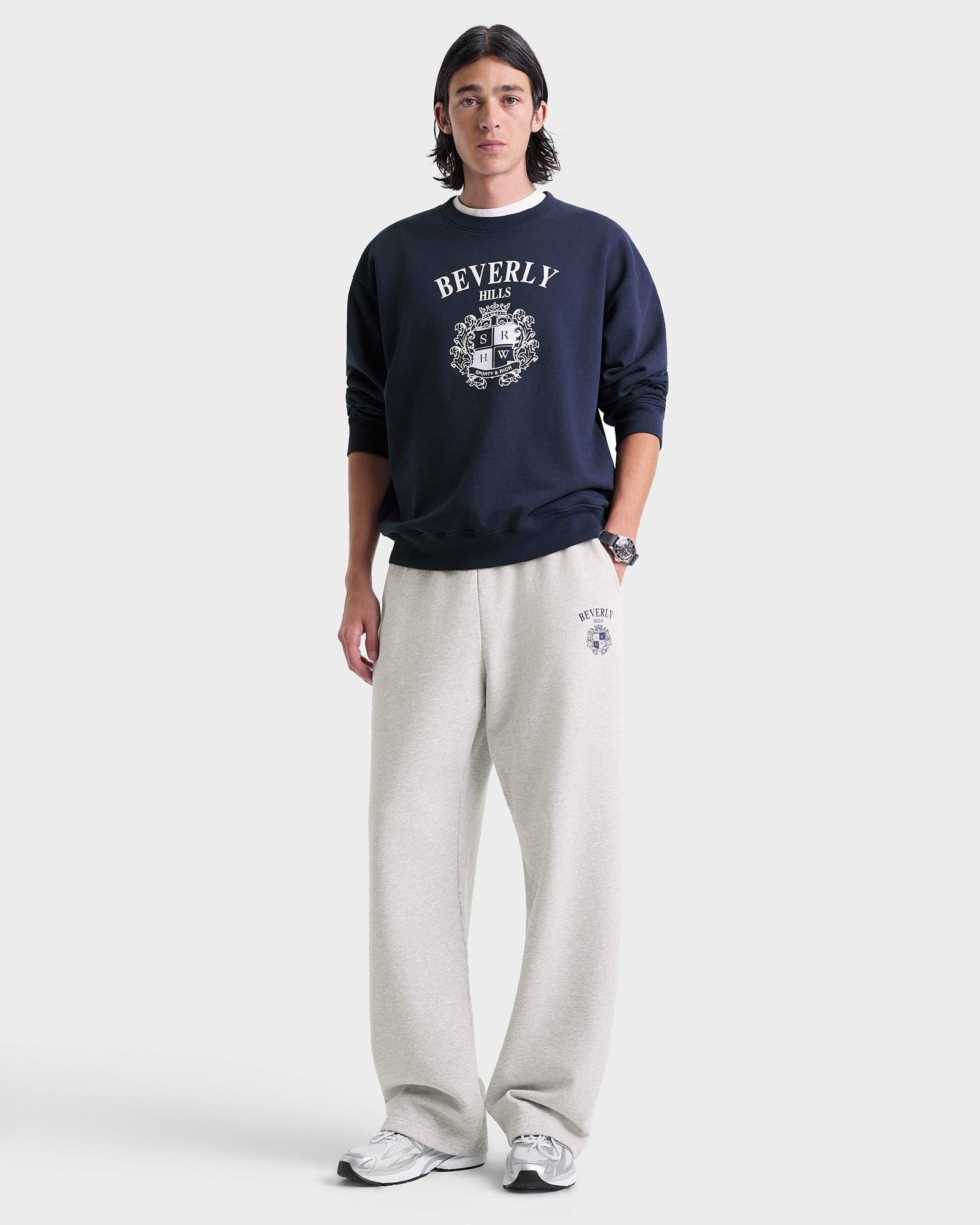 BH Crest Crewneck - Navy/White Sporty & Rich Discount