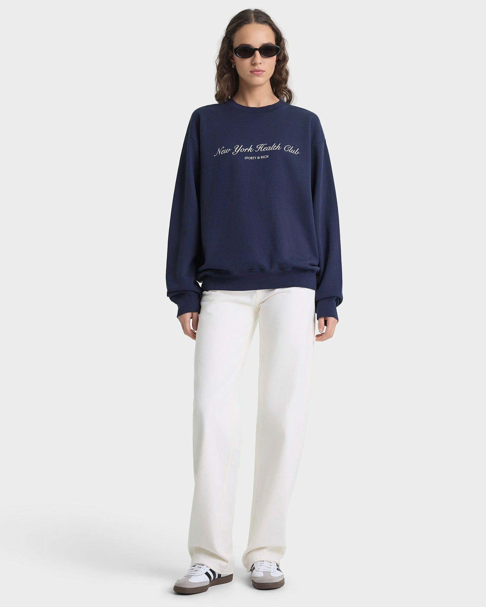 NY Health Club Crewneck - Navy/Ecru Sporty & Rich For Sale