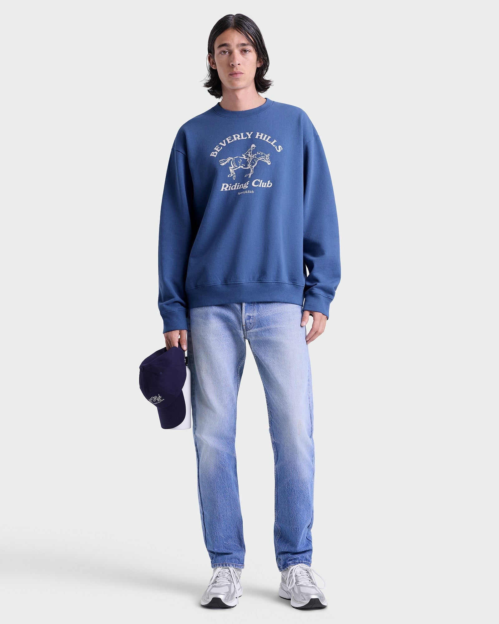 BH Riding Club Crewneck - Pier Blue/Ecru Sporty & Rich Outlet