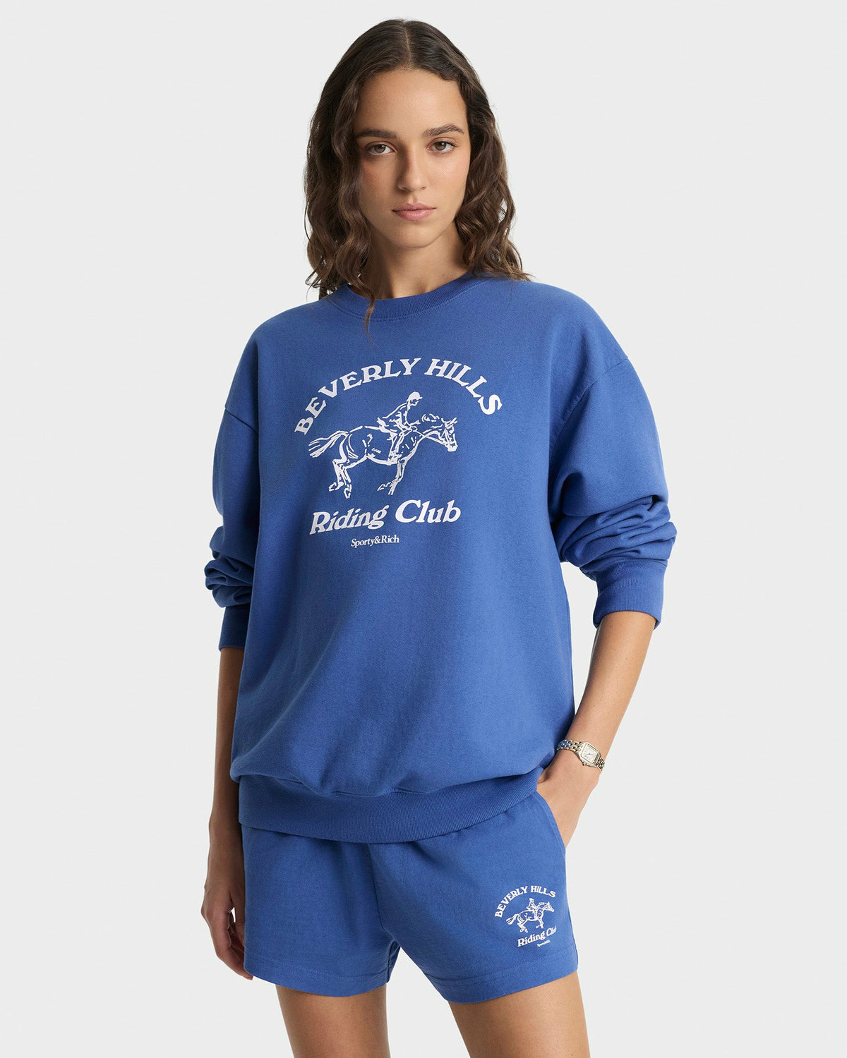 BH Riding Club Crewneck - Pier Blue/Ecru Sporty & Rich Outlet