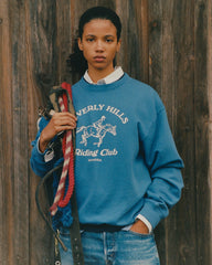 BH Riding Club Crewneck - Pier Blue/Ecru Sporty & Rich Outlet