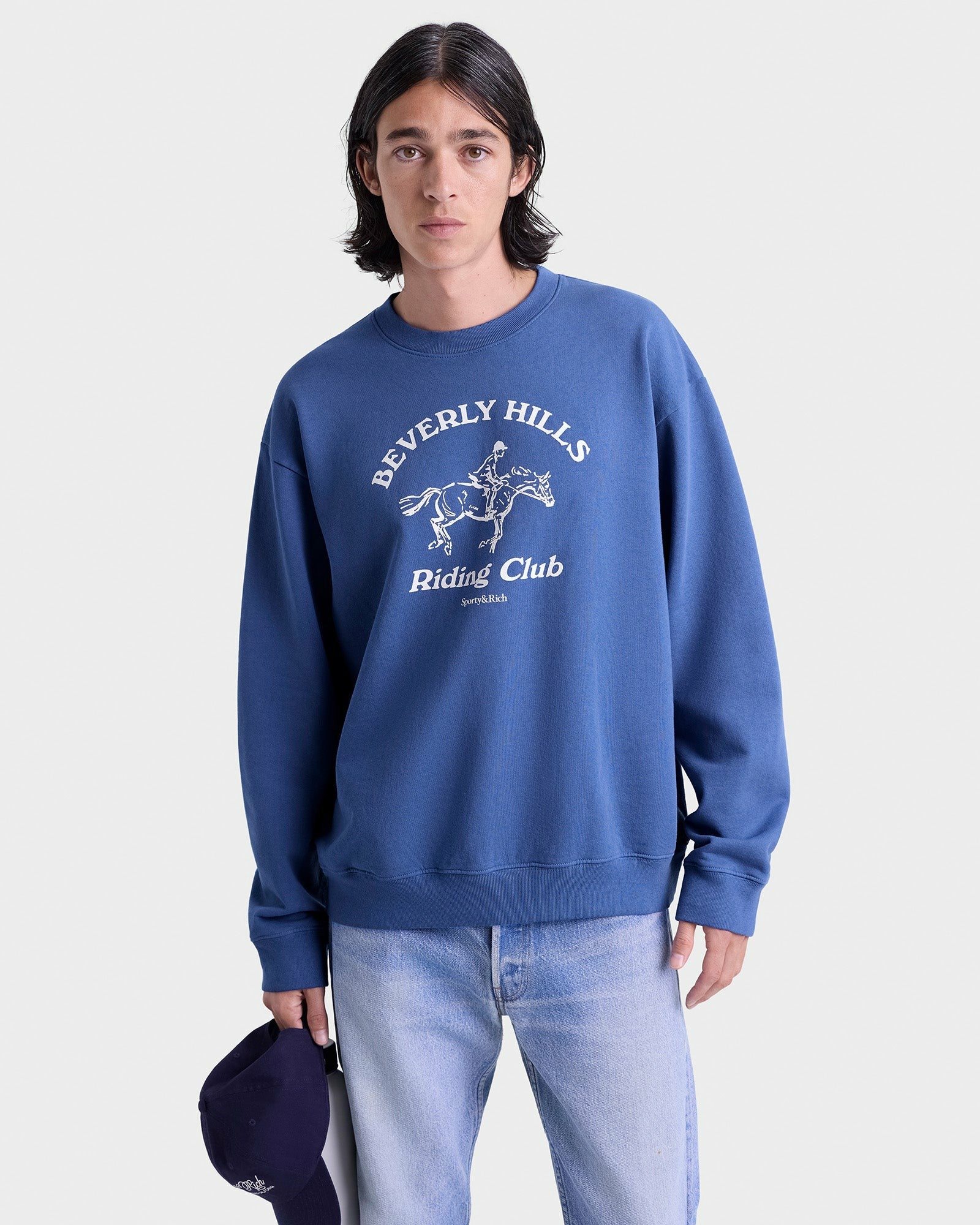 BH Riding Club Crewneck - Pier Blue/Ecru Sporty & Rich Outlet