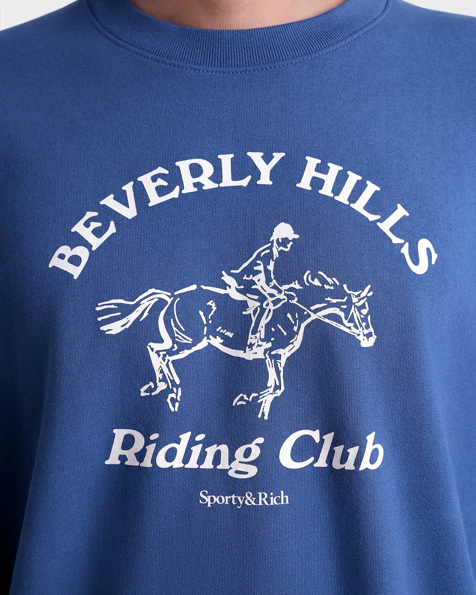 BH Riding Club Crewneck - Pier Blue/Ecru Sporty & Rich Outlet