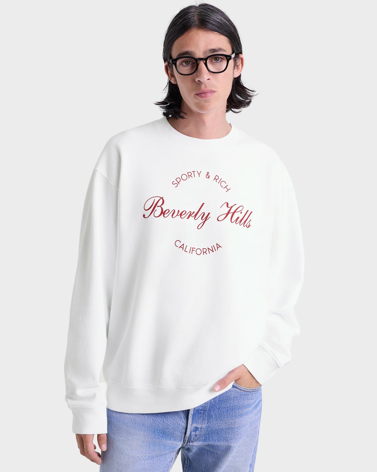 Beverly Script Crewneck - White/Ruby Sporty & Rich Online