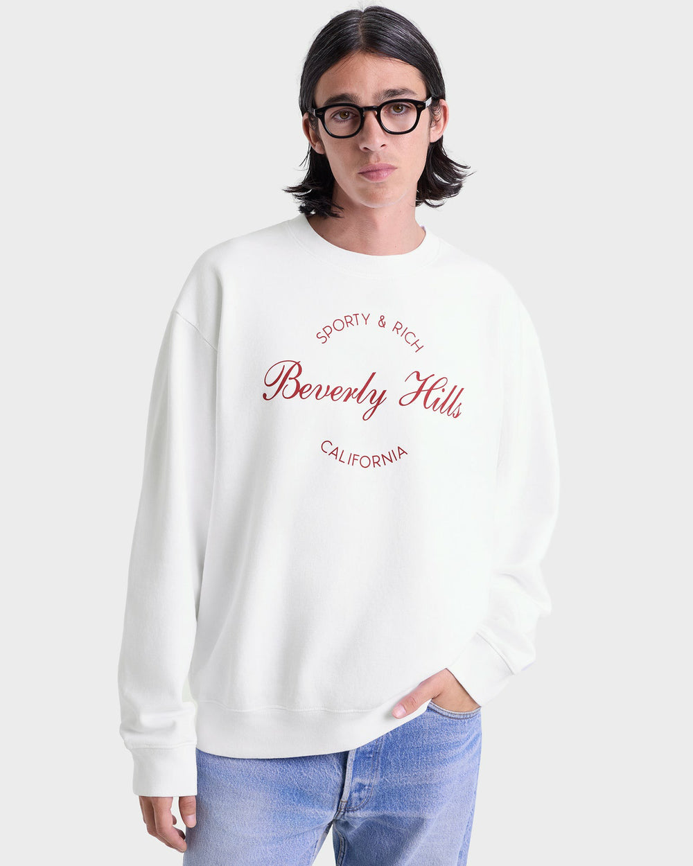 Beverly Script Crewneck - White/Ruby Sporty & Rich Online