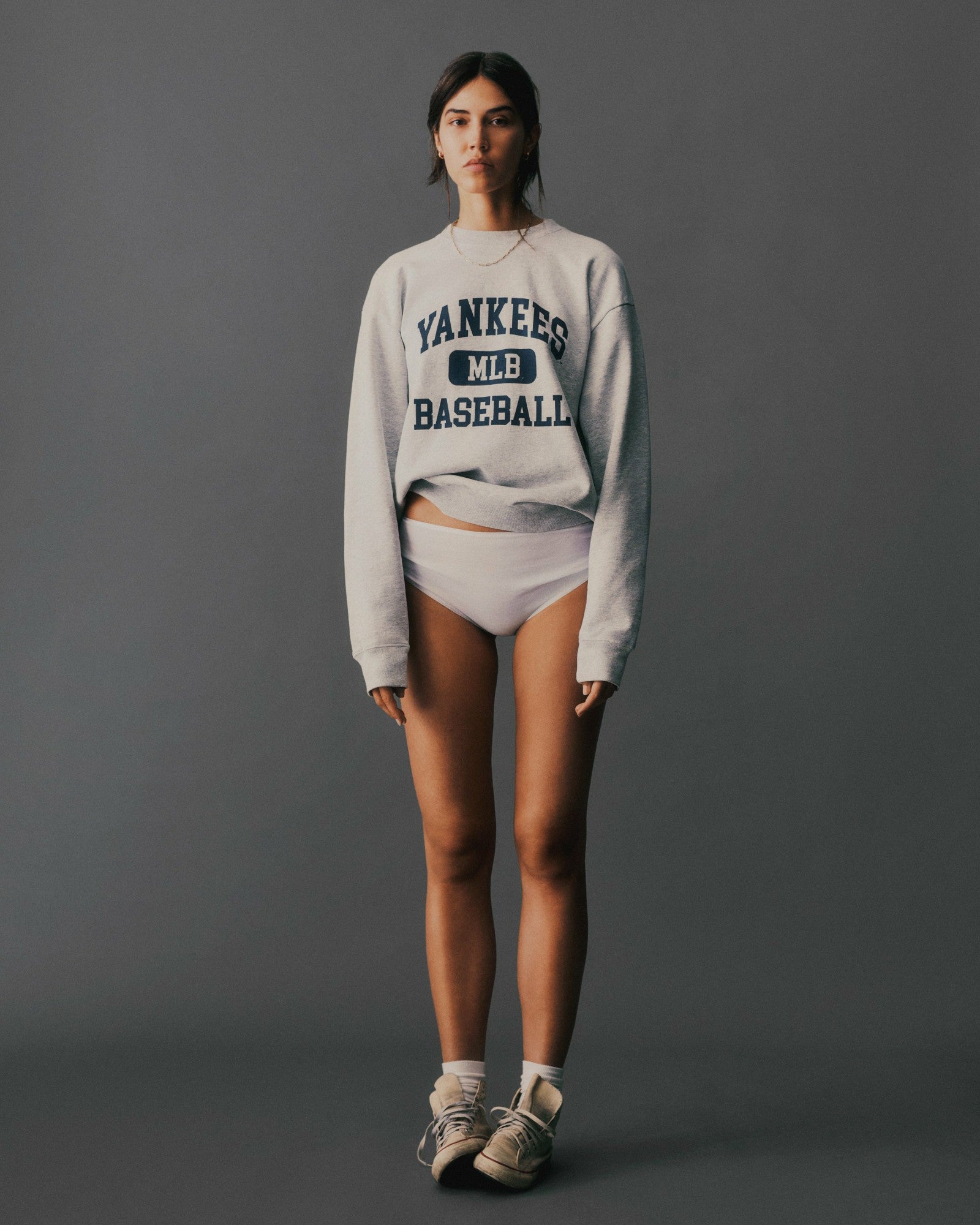 Yankees Ivy Crewneck - Heather Gray/Navy Sporty & Rich For Sale