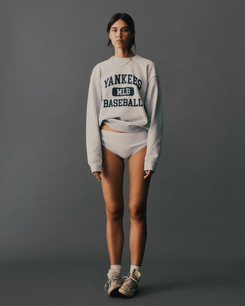 Yankees Ivy Crewneck - Heather Gray/Navy Sporty & Rich For Sale