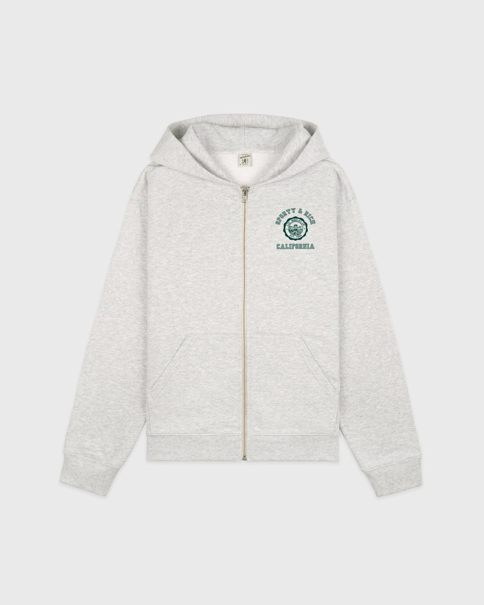 California Emblem Zip Hoodie - Heather Gray/Forest Sporty & Rich For Sale