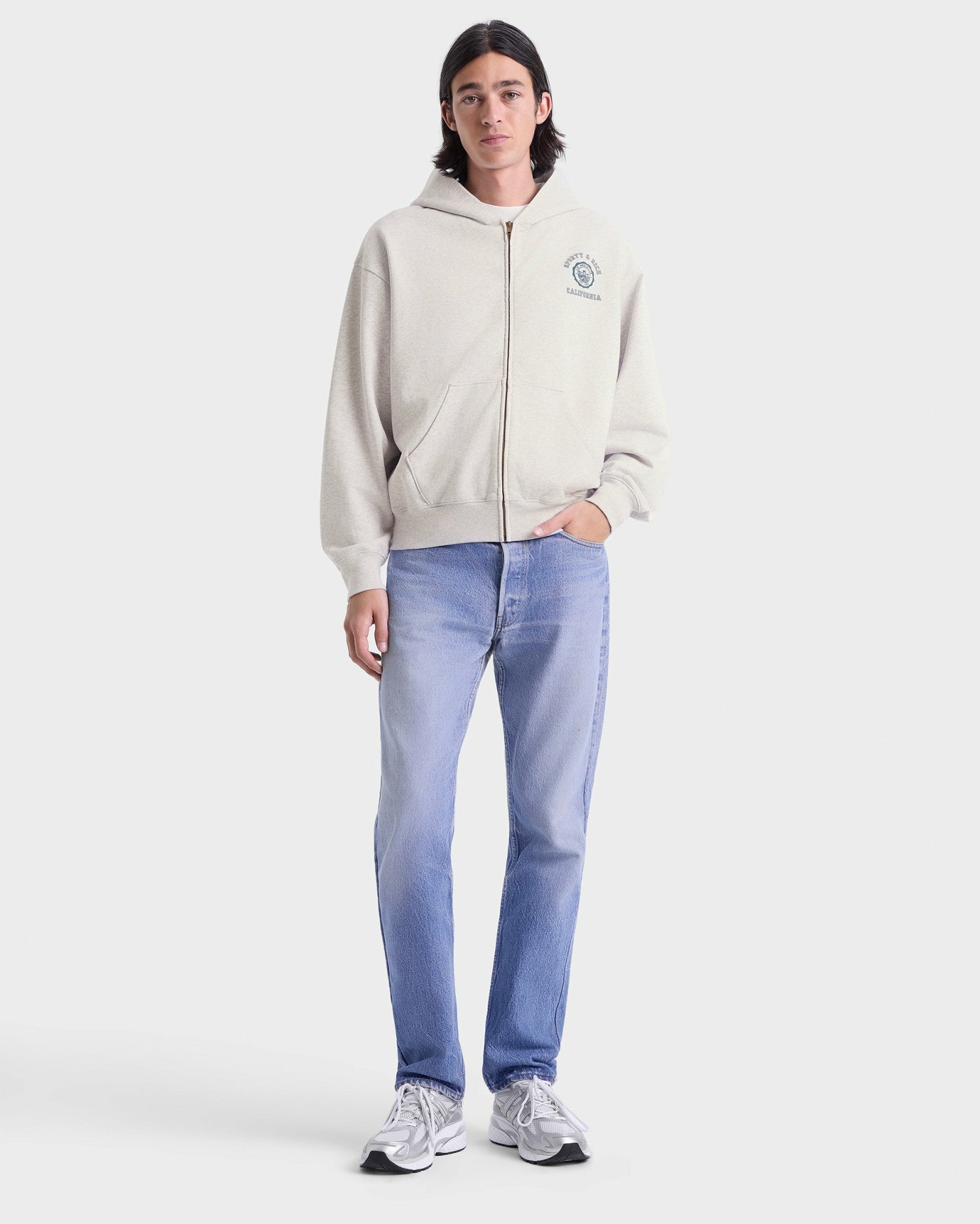 California Emblem Zip Hoodie - Heather Gray/Forest Sporty & Rich For Sale