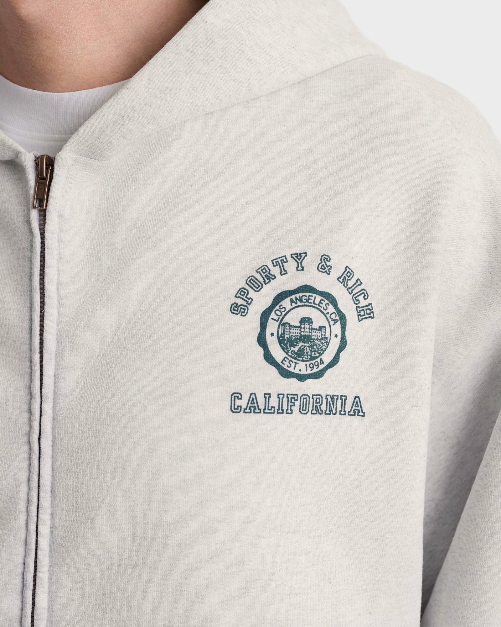 California Emblem Zip Hoodie - Heather Gray/Forest Sporty & Rich For Sale