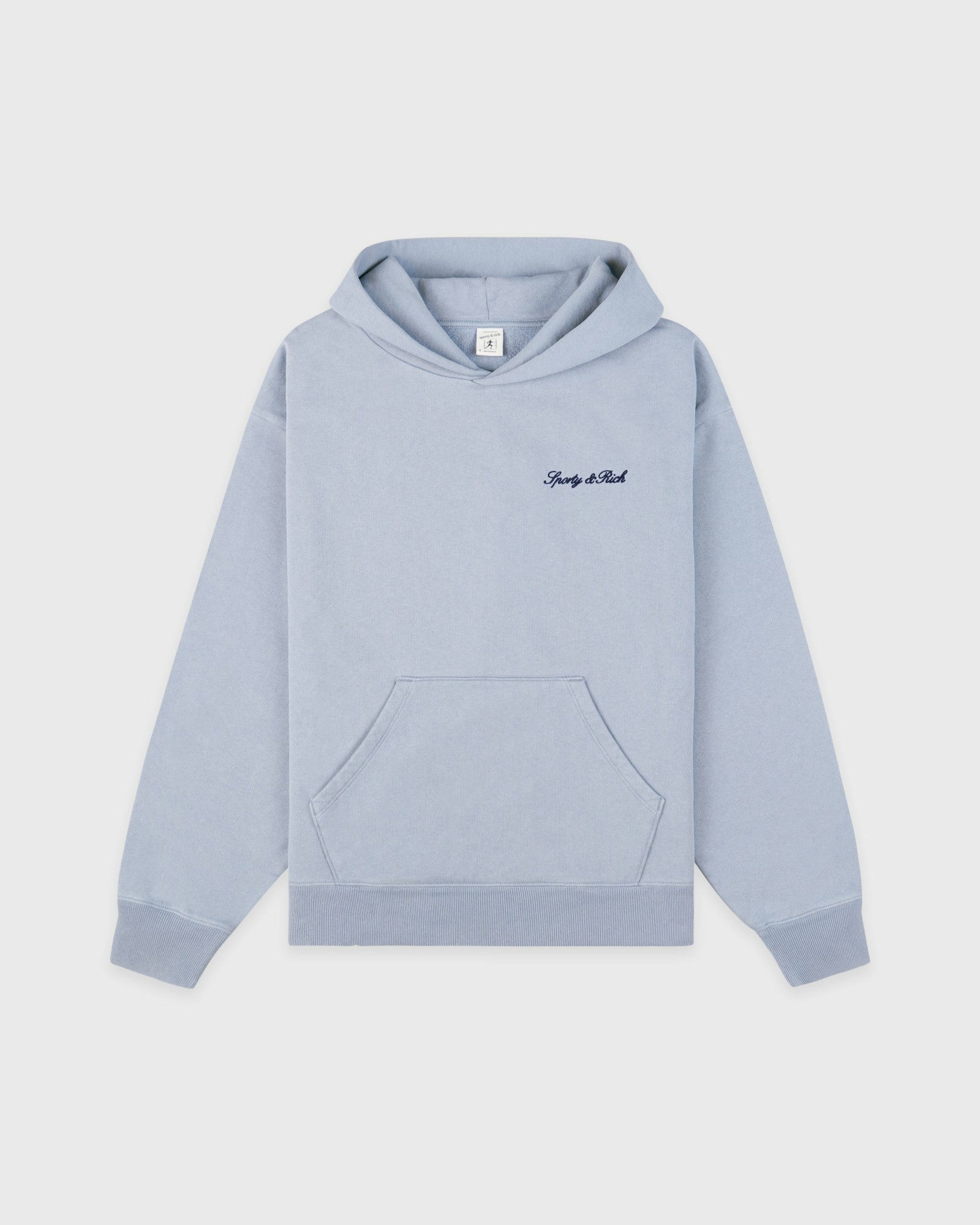 Signature Logo Embroidered Hoodie - Faded Blue/Navy Sporty & Rich Outlet