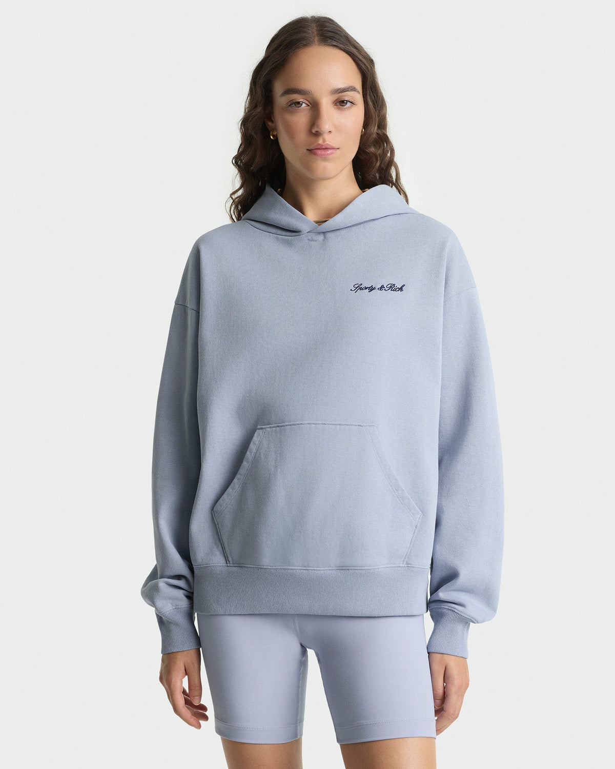 Signature Logo Embroidered Hoodie - Faded Blue/Navy Sporty & Rich Outlet