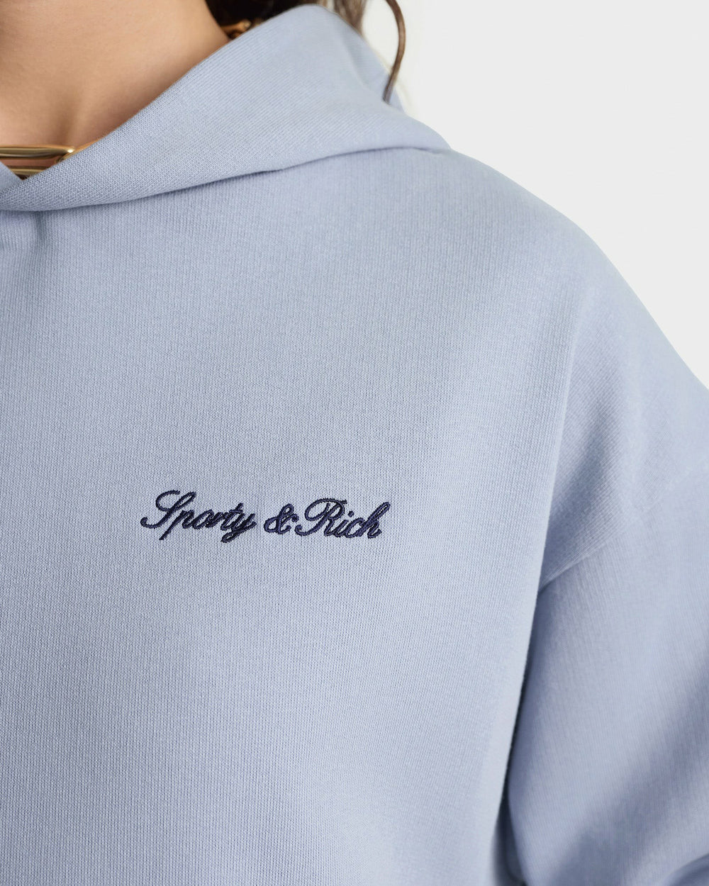 Signature Logo Embroidered Hoodie - Faded Blue/Navy Sporty & Rich Outlet