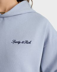 Signature Logo Embroidered Hoodie - Faded Blue/Navy Sporty & Rich Outlet