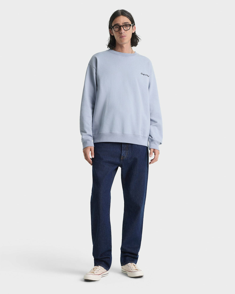 Signature Logo Embroidered Crewneck - Faded Blue/Navy Sporty & Rich US