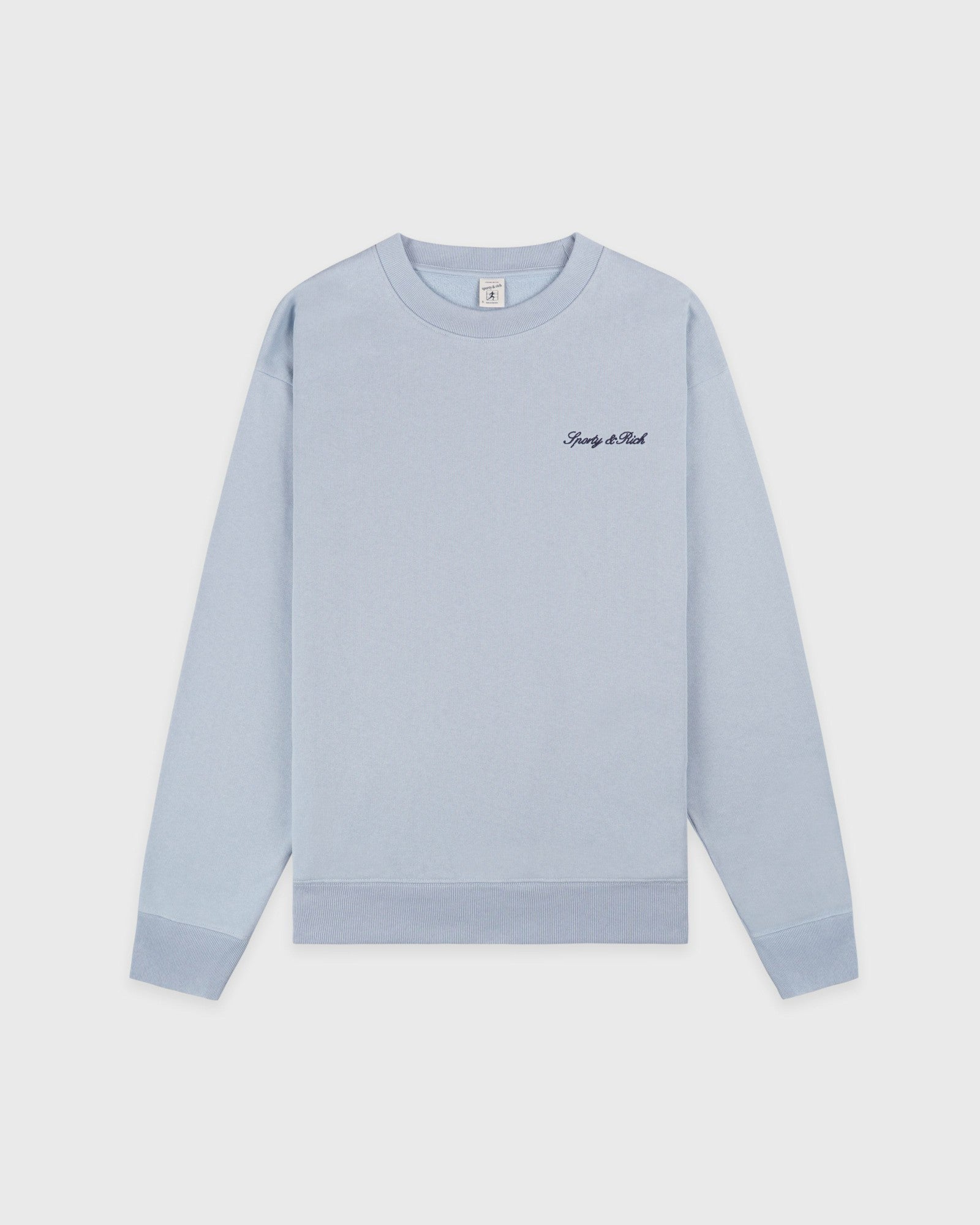 Signature Logo Embroidered Crewneck - Faded Blue/Navy Sporty & Rich US