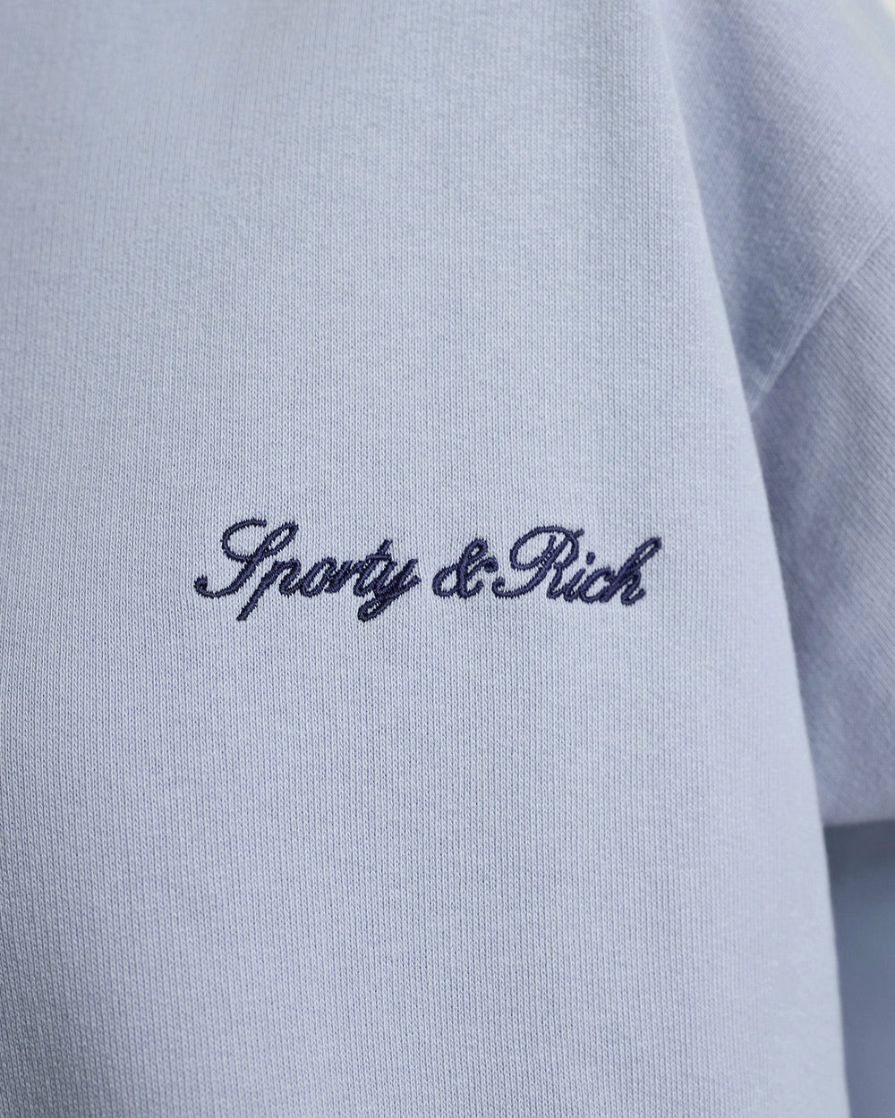 Signature Logo Embroidered Crewneck - Faded Blue/Navy Sporty & Rich US