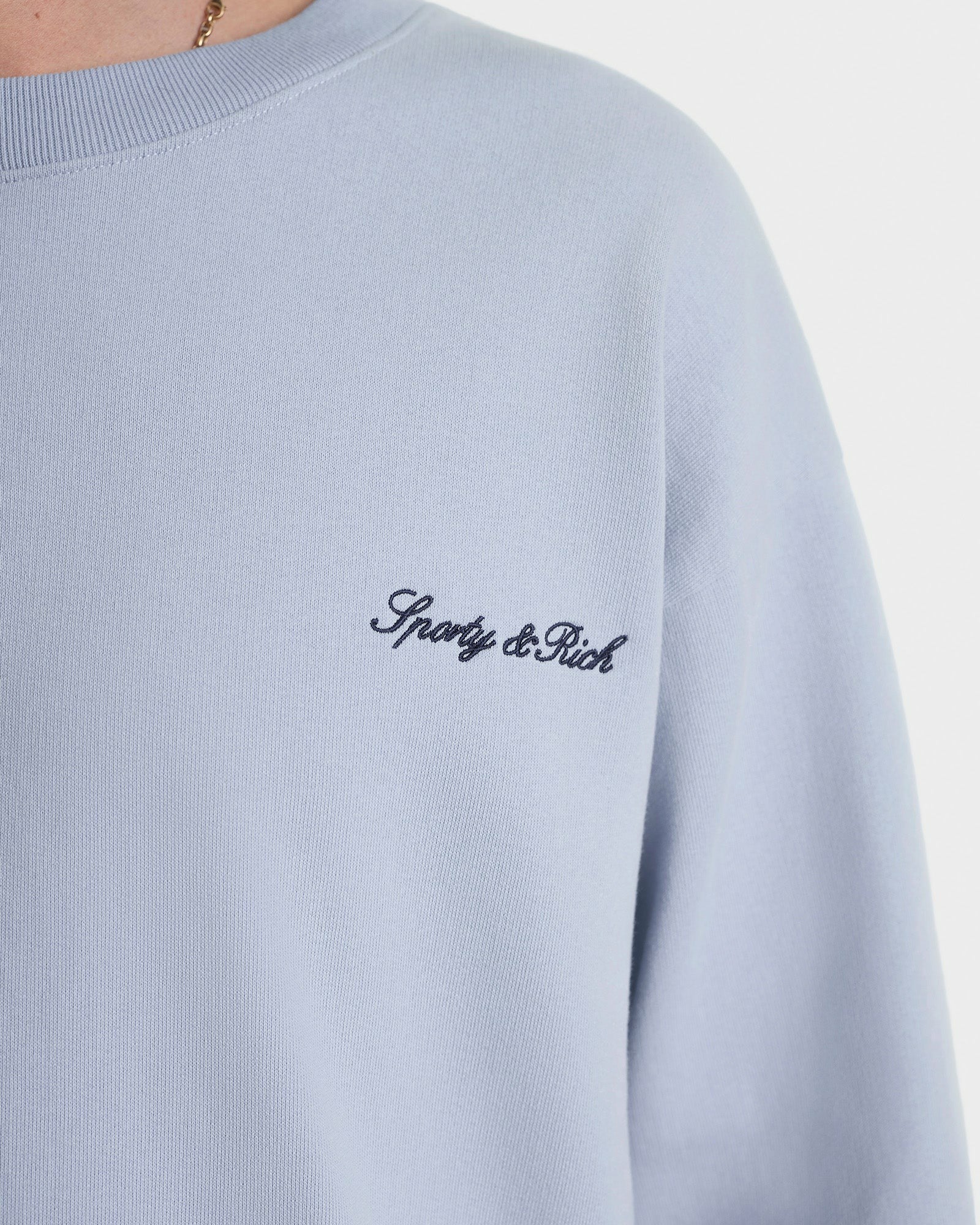 Signature Logo Embroidered Crewneck - Faded Blue/Navy Sporty & Rich US