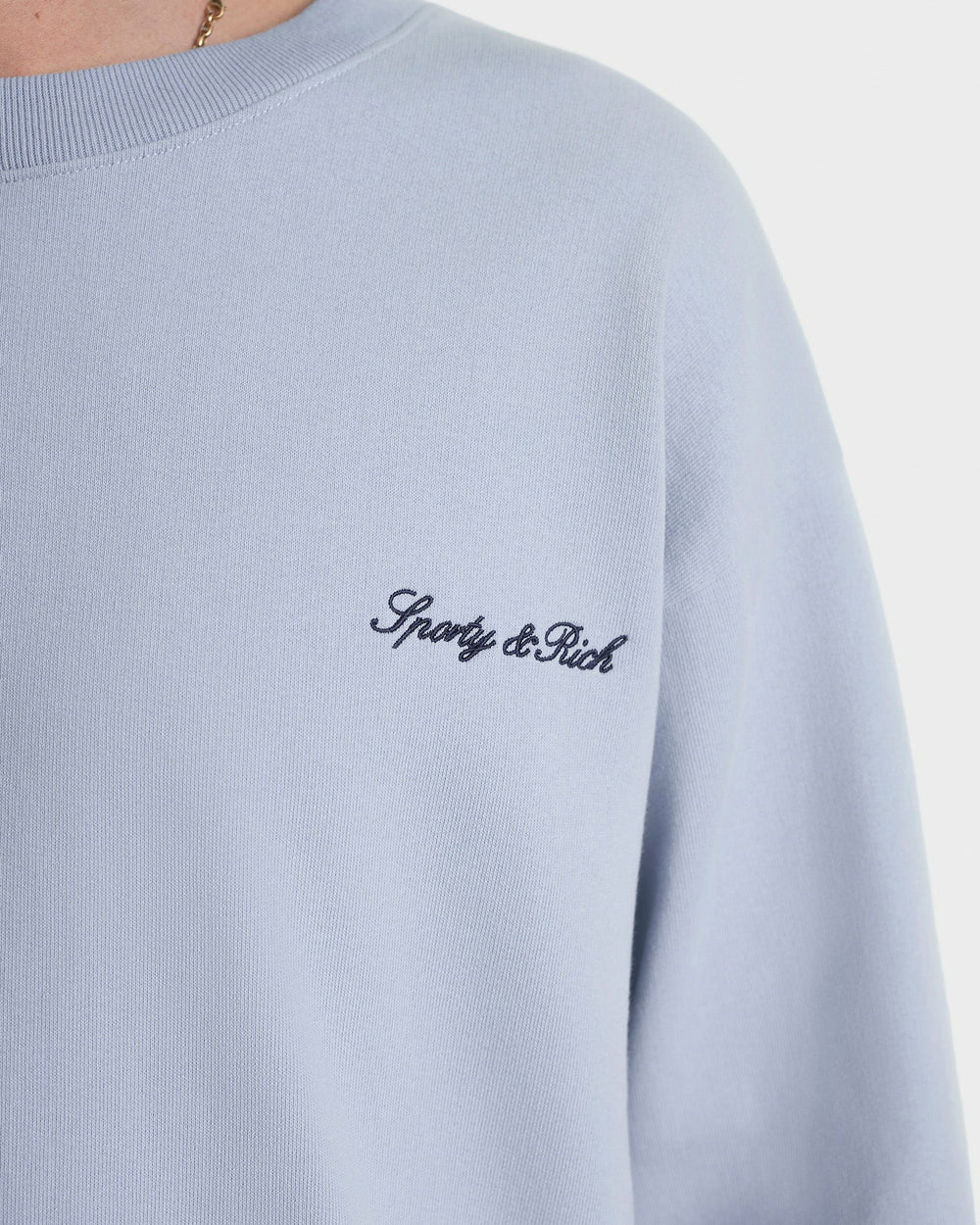 Signature Logo Embroidered Crewneck - Faded Blue/Navy Sporty & Rich US