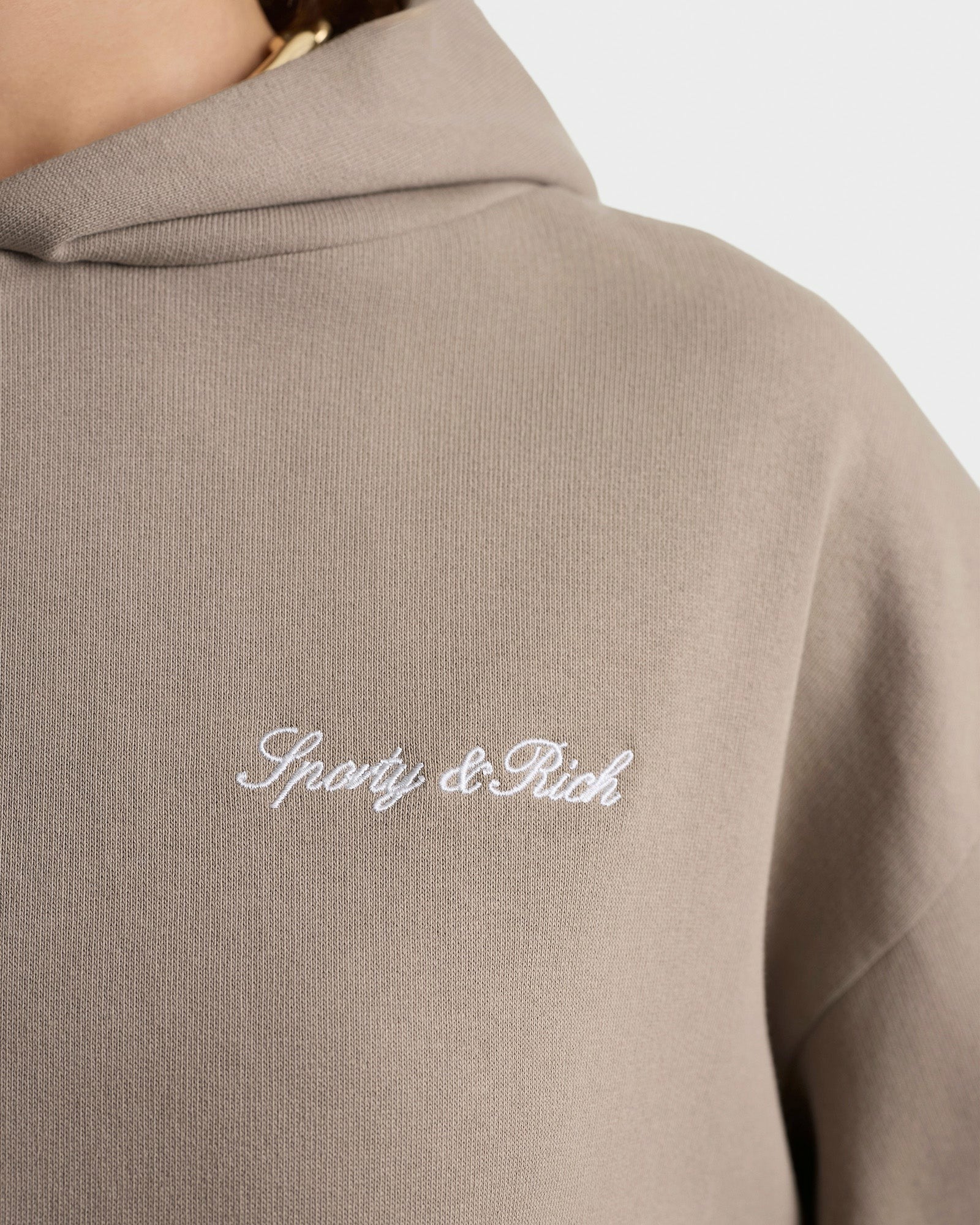 Signature Logo Embroidered Hoodie - Hazelnut/White Sporty & Rich Sale