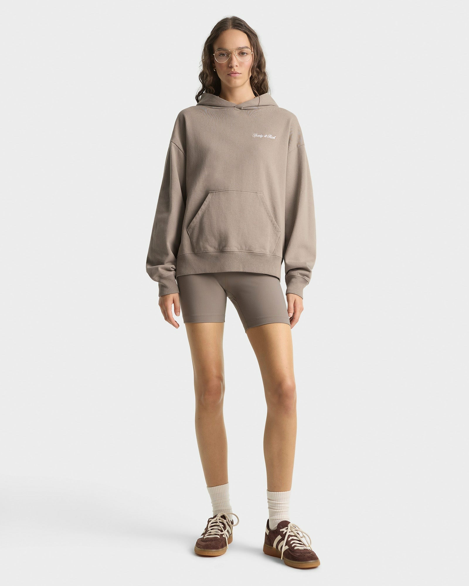 Signature Logo Embroidered Hoodie - Hazelnut/White Sporty & Rich Sale