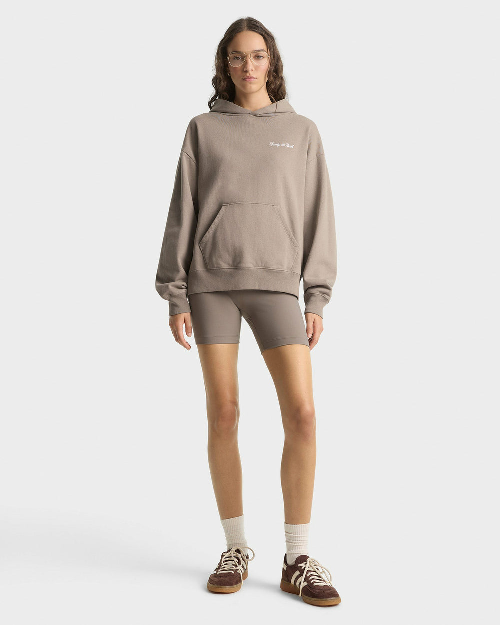 Signature Logo Embroidered Hoodie - Hazelnut/White Sporty & Rich Sale