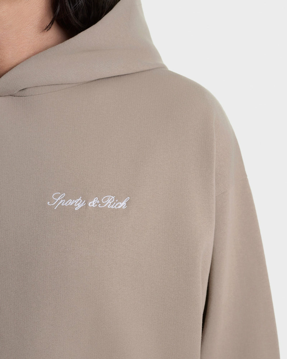 Signature Logo Embroidered Hoodie - Hazelnut/White Sporty & Rich Sale