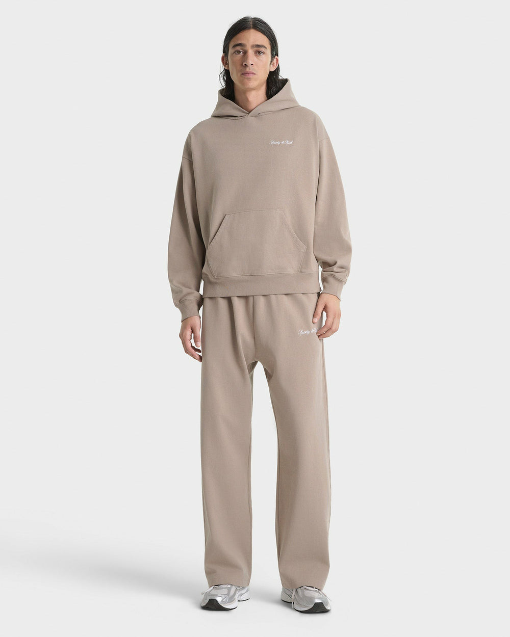Signature Logo Embroidered Hoodie - Hazelnut/White Sporty & Rich Sale