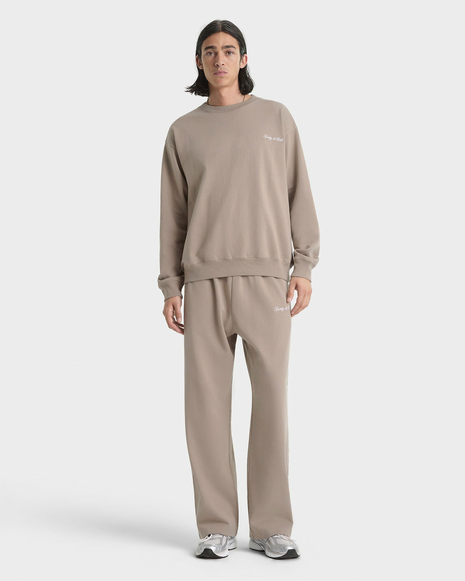 Signature Logo Embroidered Crewneck - Hazelnut/White Sporty & Rich Online