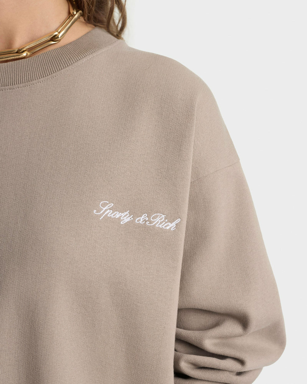 Signature Logo Embroidered Crewneck - Hazelnut/White Sporty & Rich Online