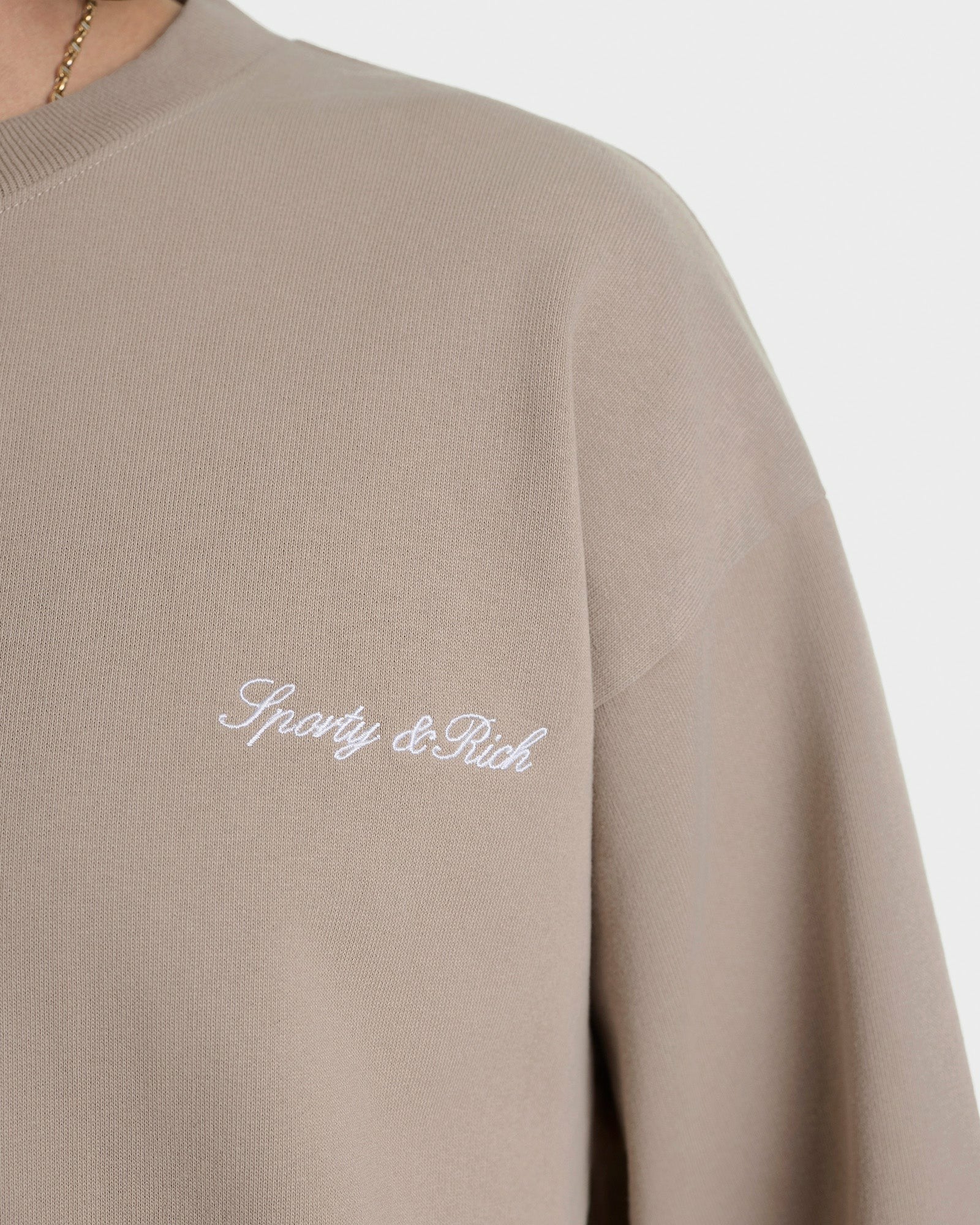 Signature Logo Embroidered Crewneck - Hazelnut/White Sporty & Rich Online