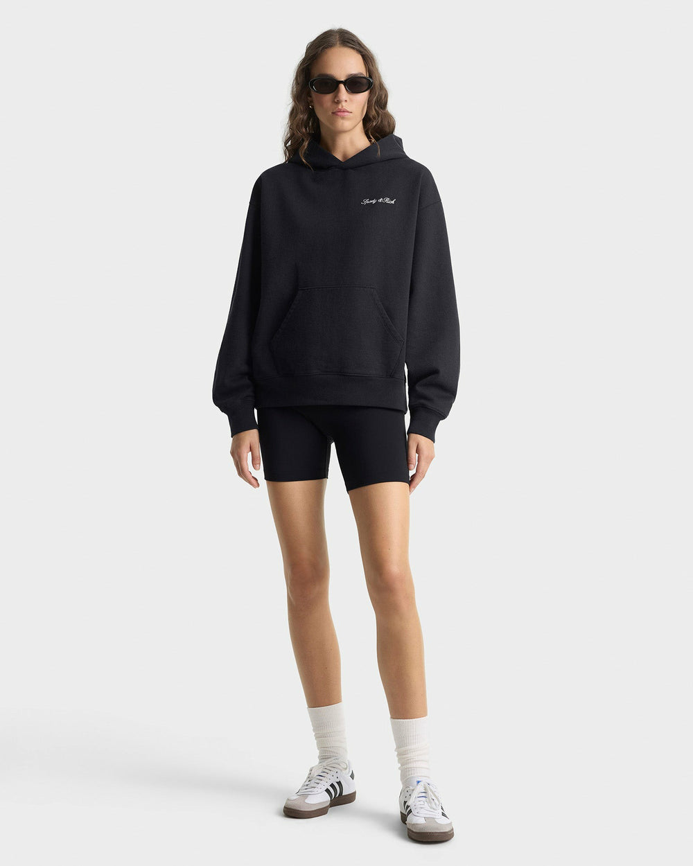 Signature Logo Embroidered Hoodie - Black/White Sporty & Rich Discount