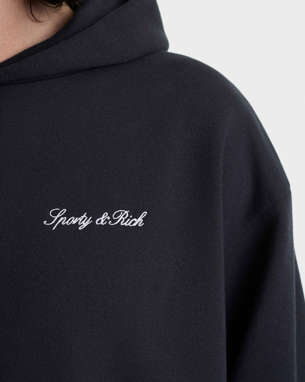 Signature Logo Embroidered Hoodie - Black/White Sporty & Rich Discount