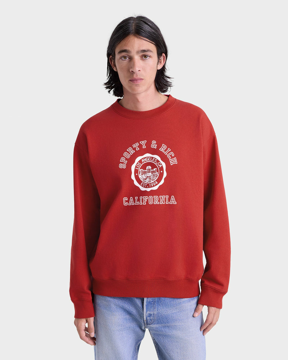 California Emblem Crewneck - Ruby/White Sporty & Rich For Sale