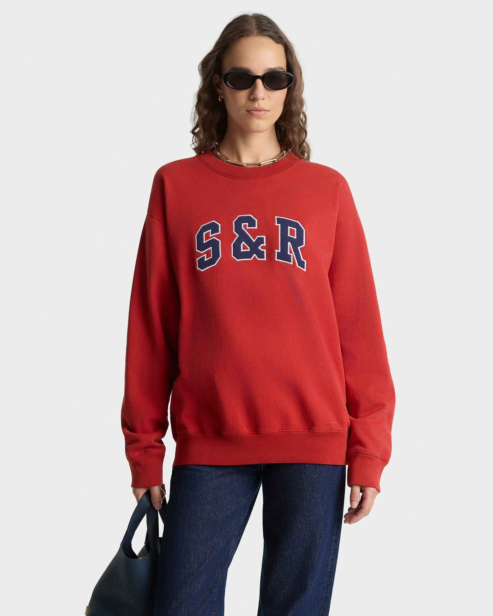 S&R Ivy Crewneck - Ruby/Navy Sporty & Rich Outlet